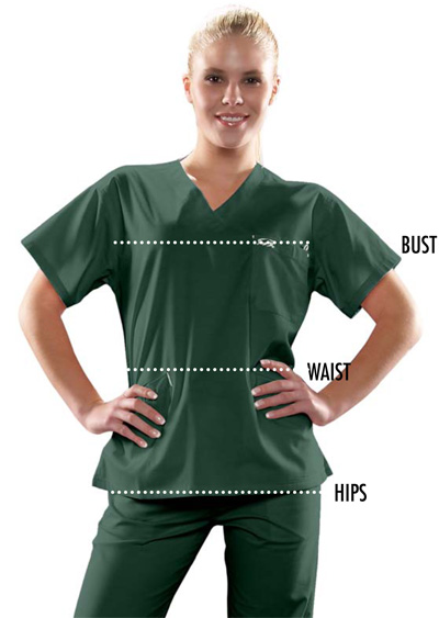 Размерная таблица для женских медицинских костюмов